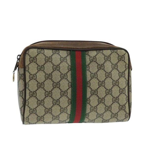 GUCCI GG Supreme Web Sherry Line Clutch Bag PVC Beige 32 014 3553 Auth fm4225 - Picture 1 of 16